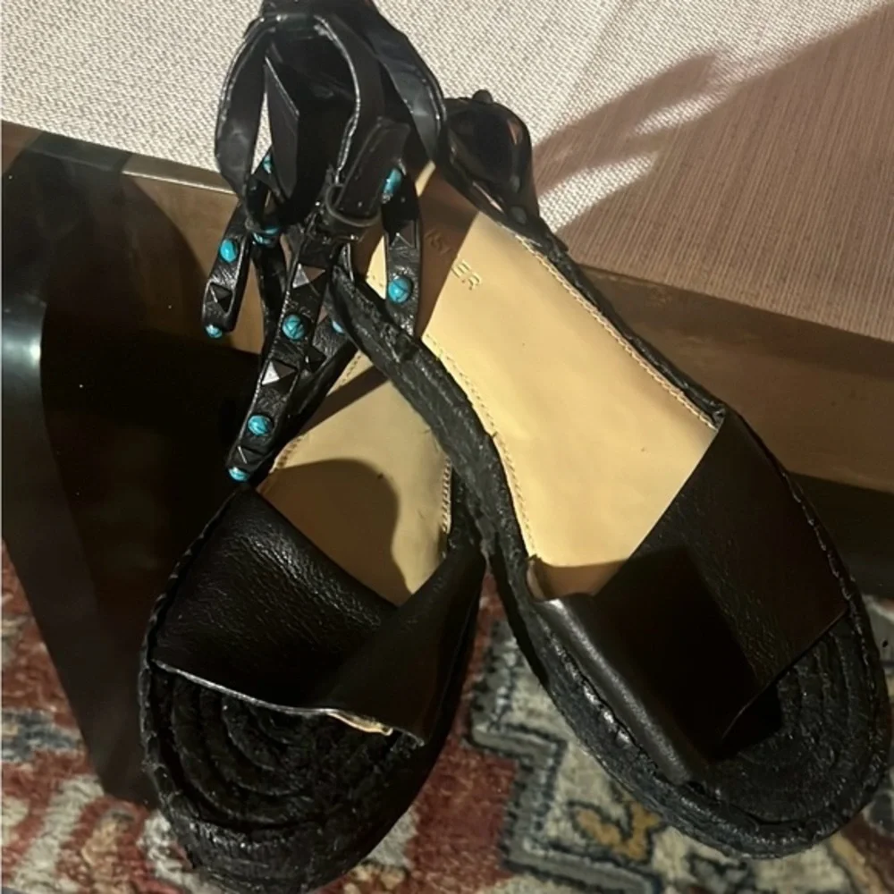 Women's Black Studded Platform Sandals
